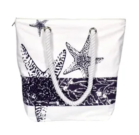 100% Cotton Canvas Beach Handbags Nautical Starfish Design - Violet