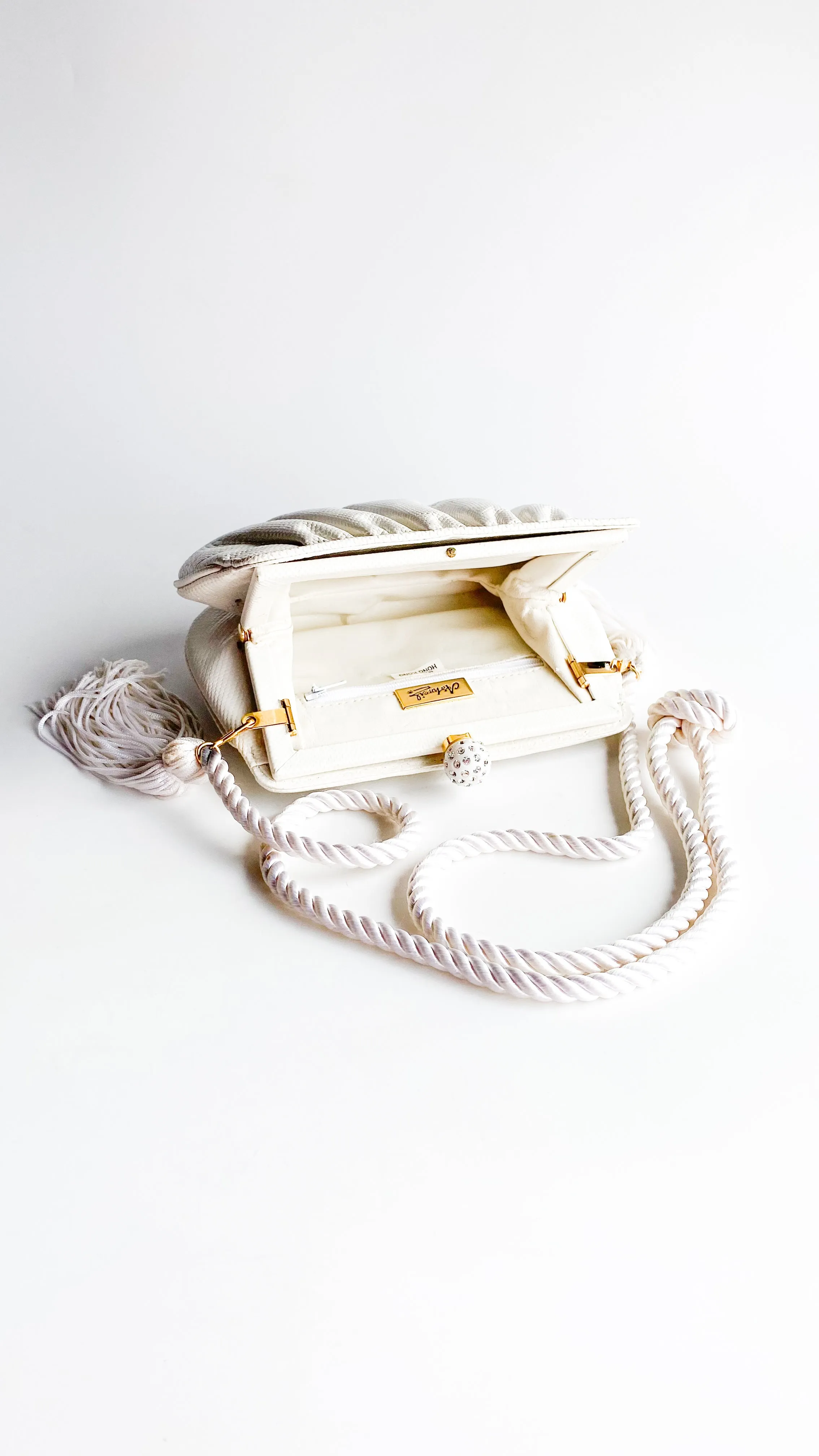 1970s Designer Ashneil White Tassel Evening Bag