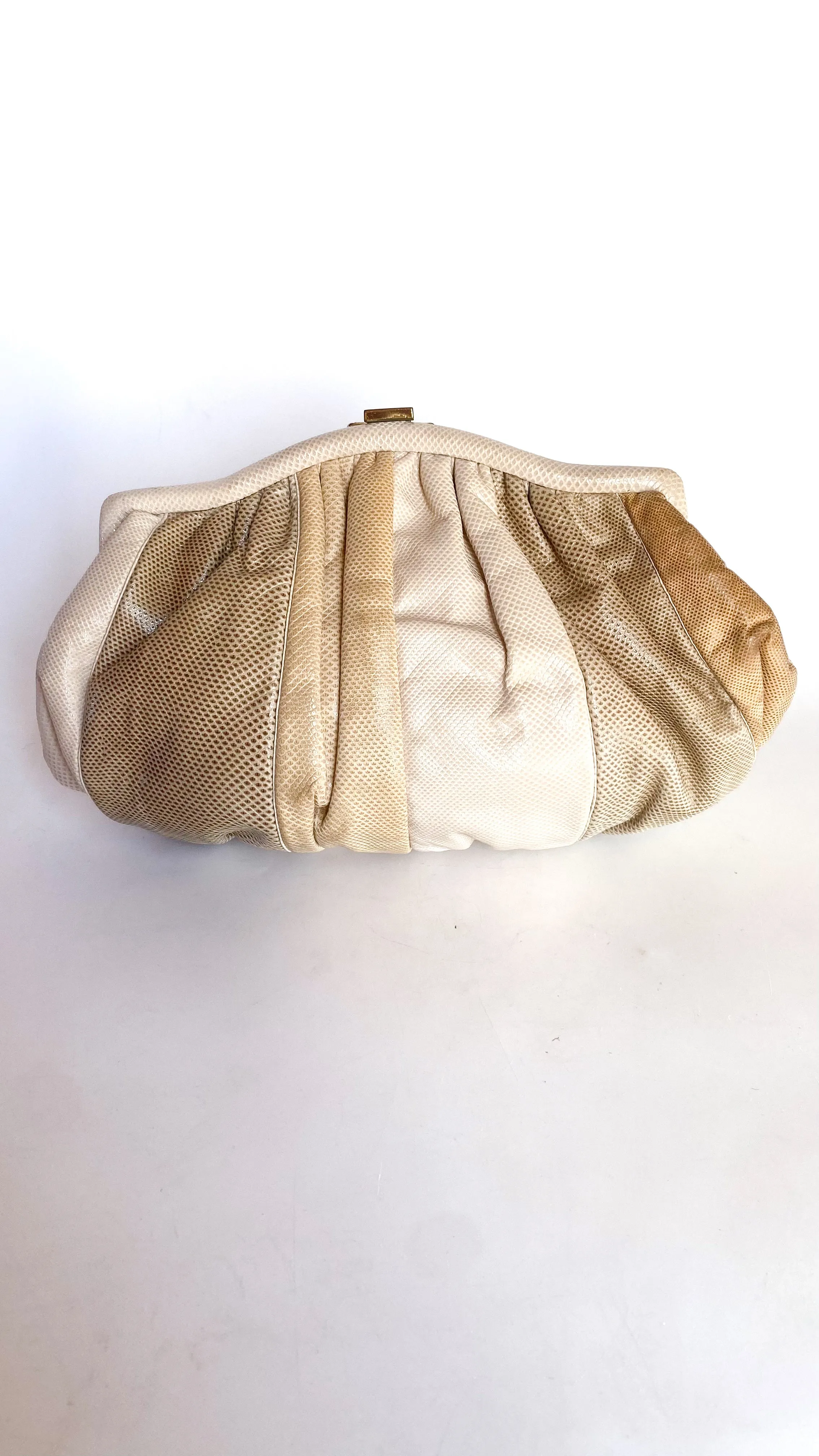 1980s Ivory Leather Striped Evening Bag