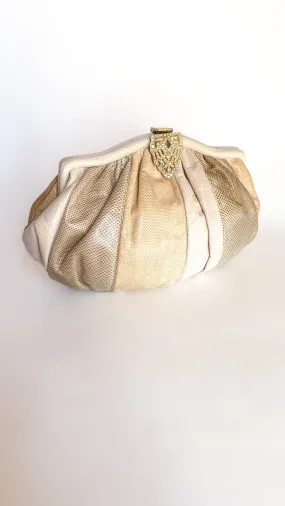 1980s Ivory Leather Striped Evening Bag