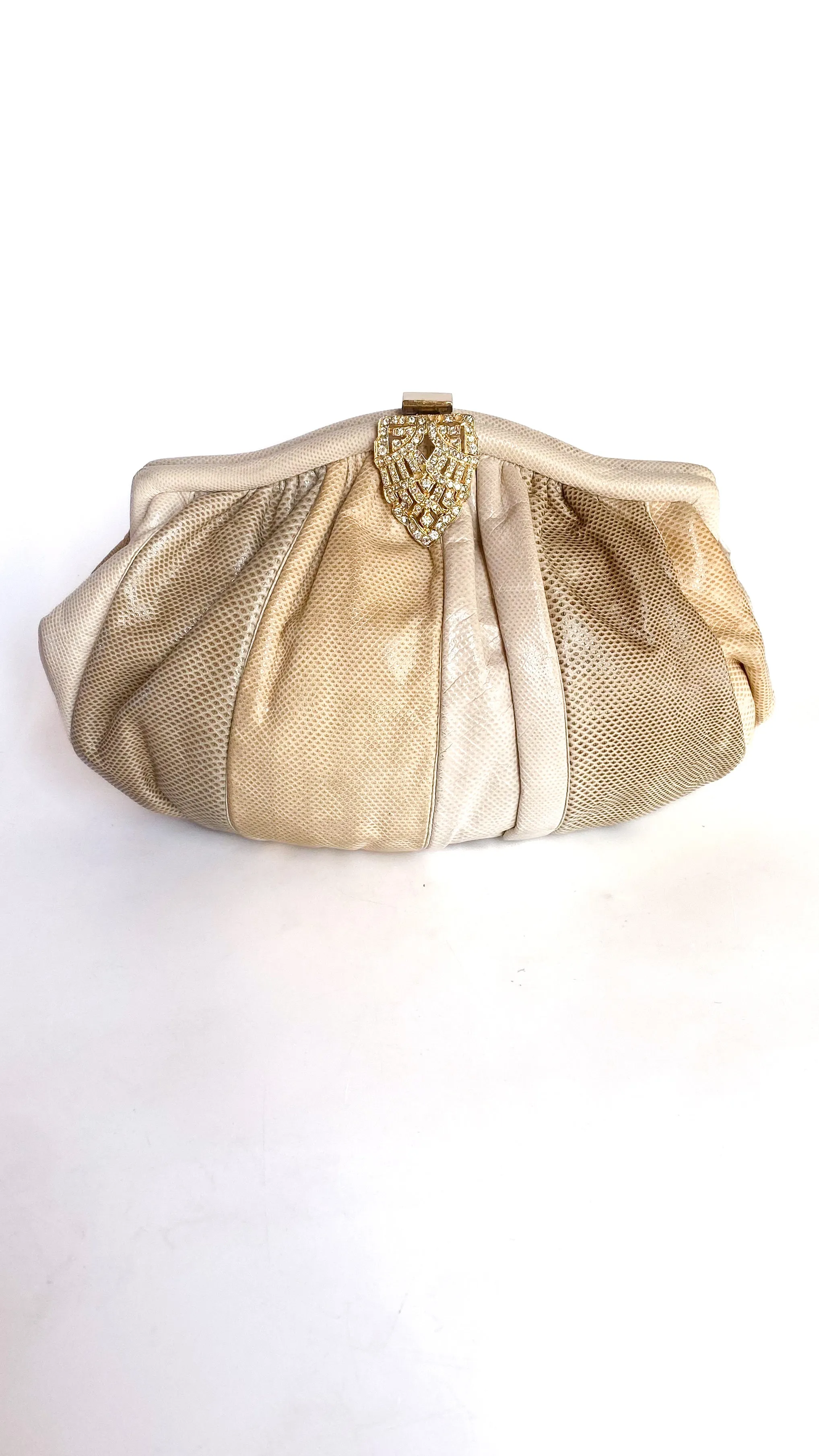 1980s Ivory Leather Striped Evening Bag