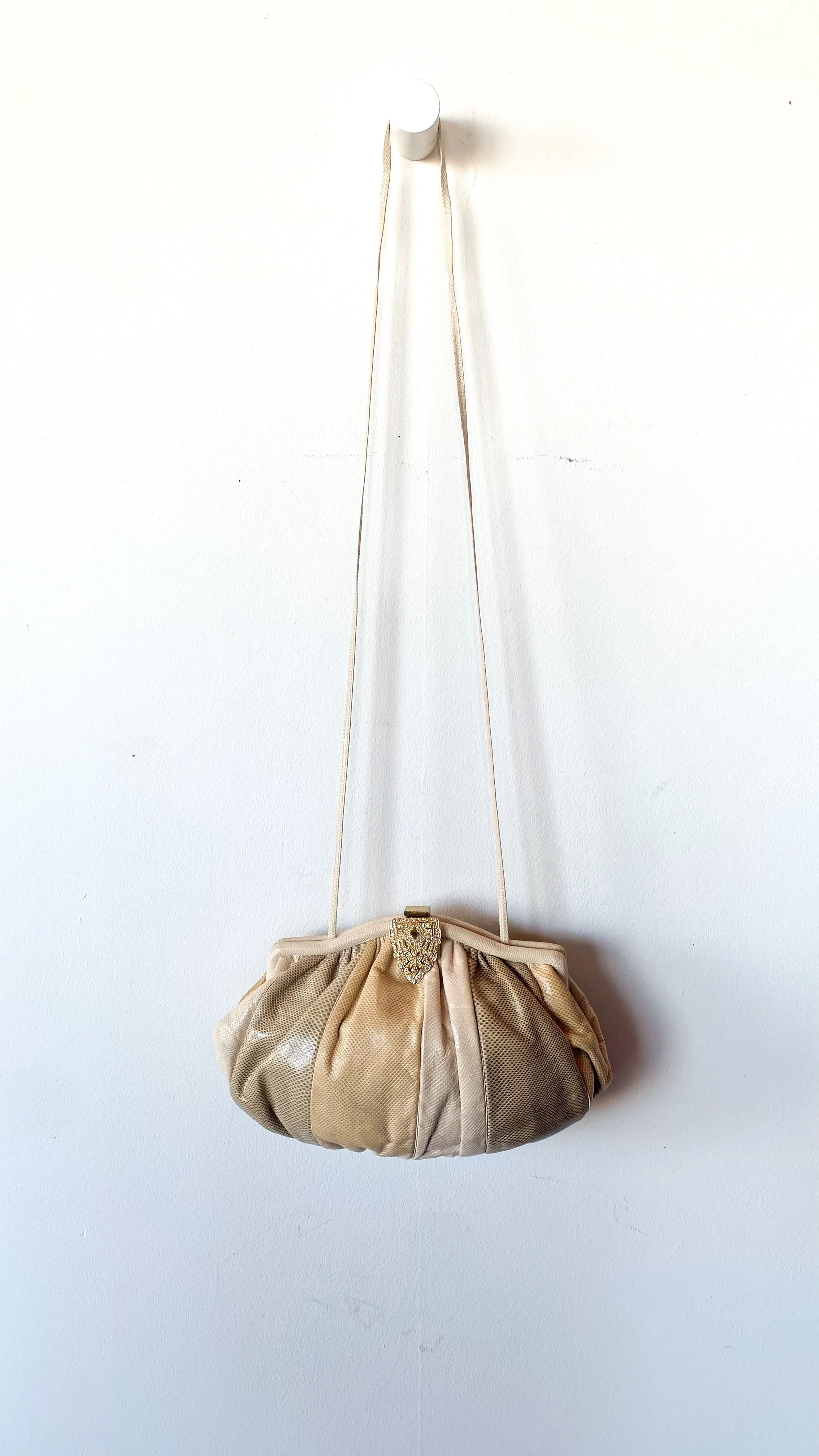 1980s Ivory Leather Striped Evening Bag