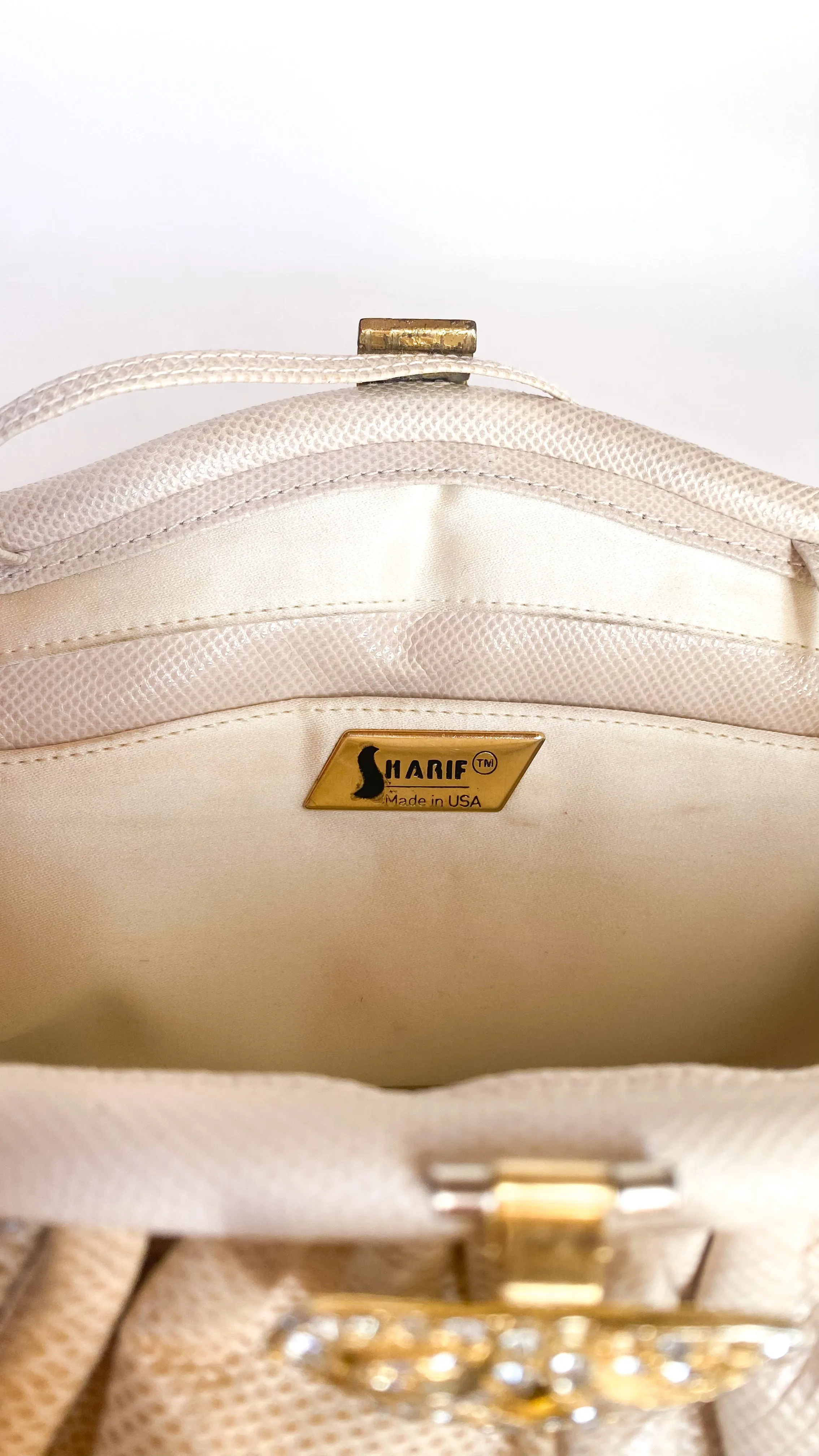 1980s Ivory Leather Striped Evening Bag