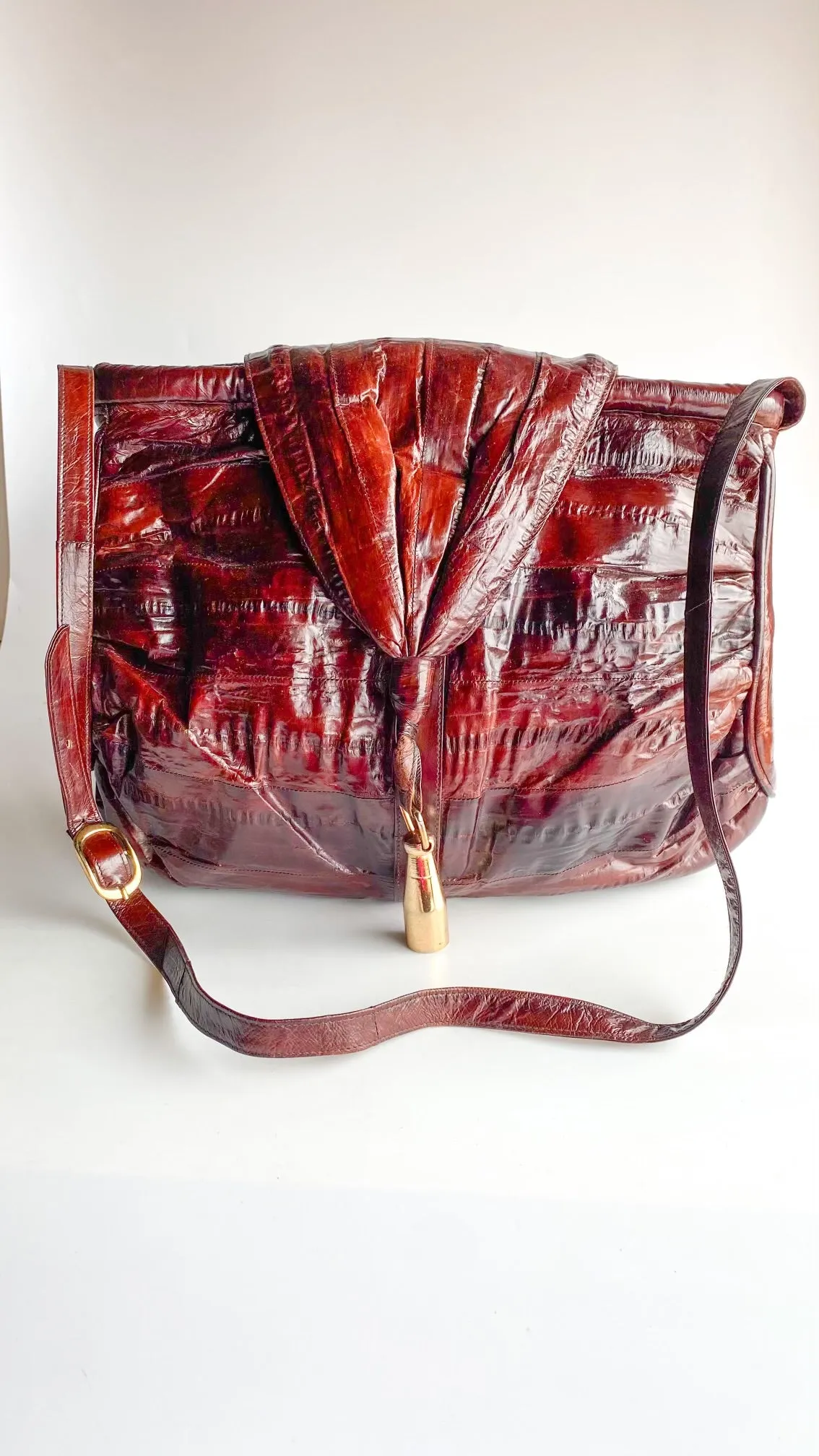 1980s Oxblood Shirred Shoulder Bag