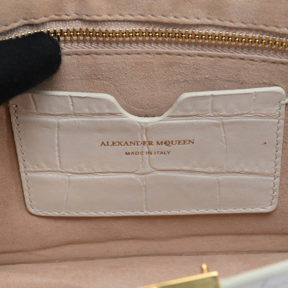 Alexander McQueen Cream Croc Embossed Double Ring Clutch