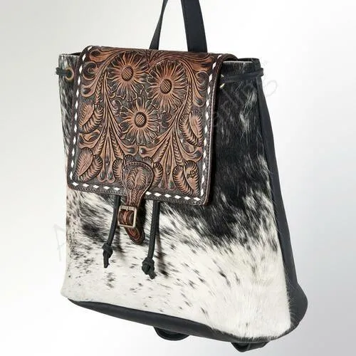 American Darling Genuine Cowhide Leather Backpack w/Tooled Leather Flap ADBGZ101