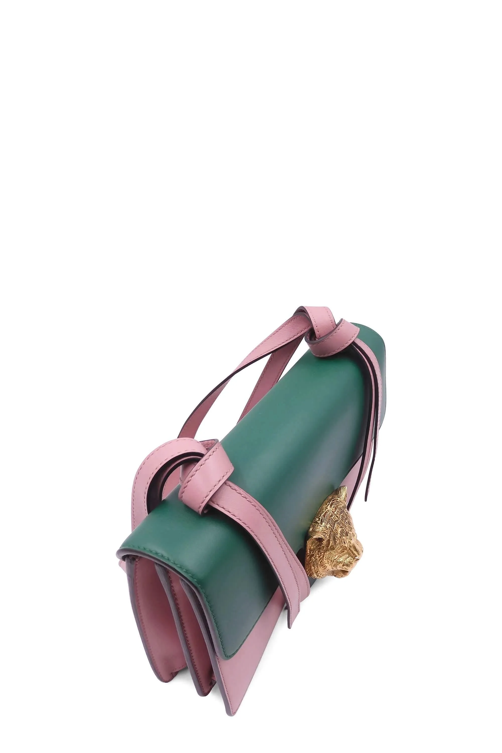 Animalier Tiger Head Clasp Shoulder Bag Pink Green