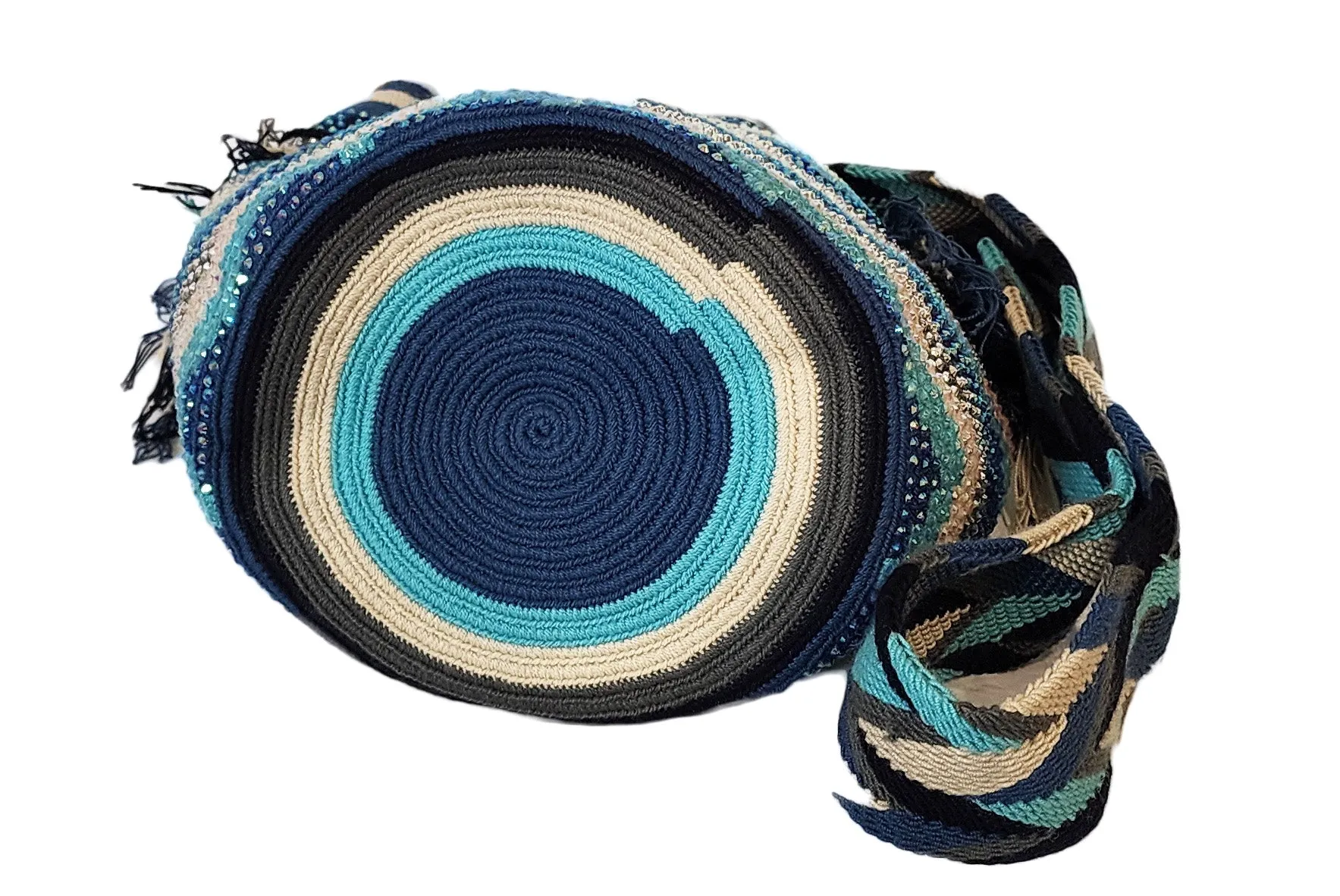 Handcrafted Aviana Wayuu Mochila Bag with Crystals - Unique Crochet Design