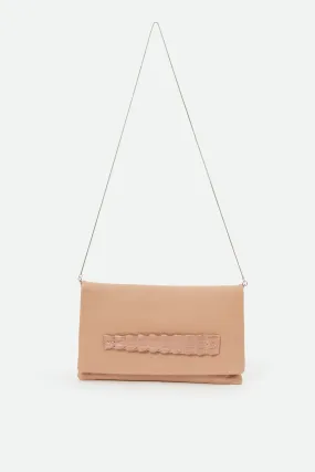 BARLETTA FOLD OVER CLUTCH HANDBAG IN NEUTRAL PINK LEATHER