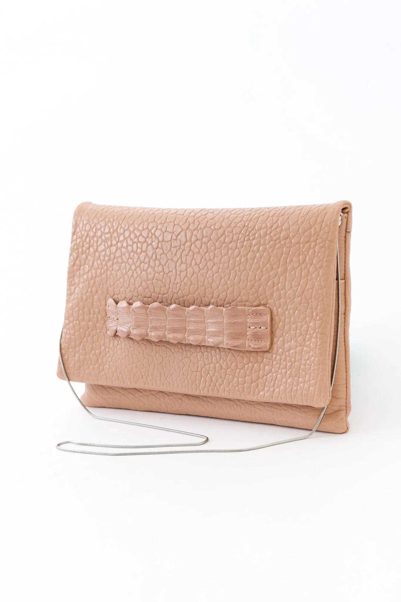 BARLETTA FOLD OVER CLUTCH HANDBAG IN NEUTRAL PINK LEATHER