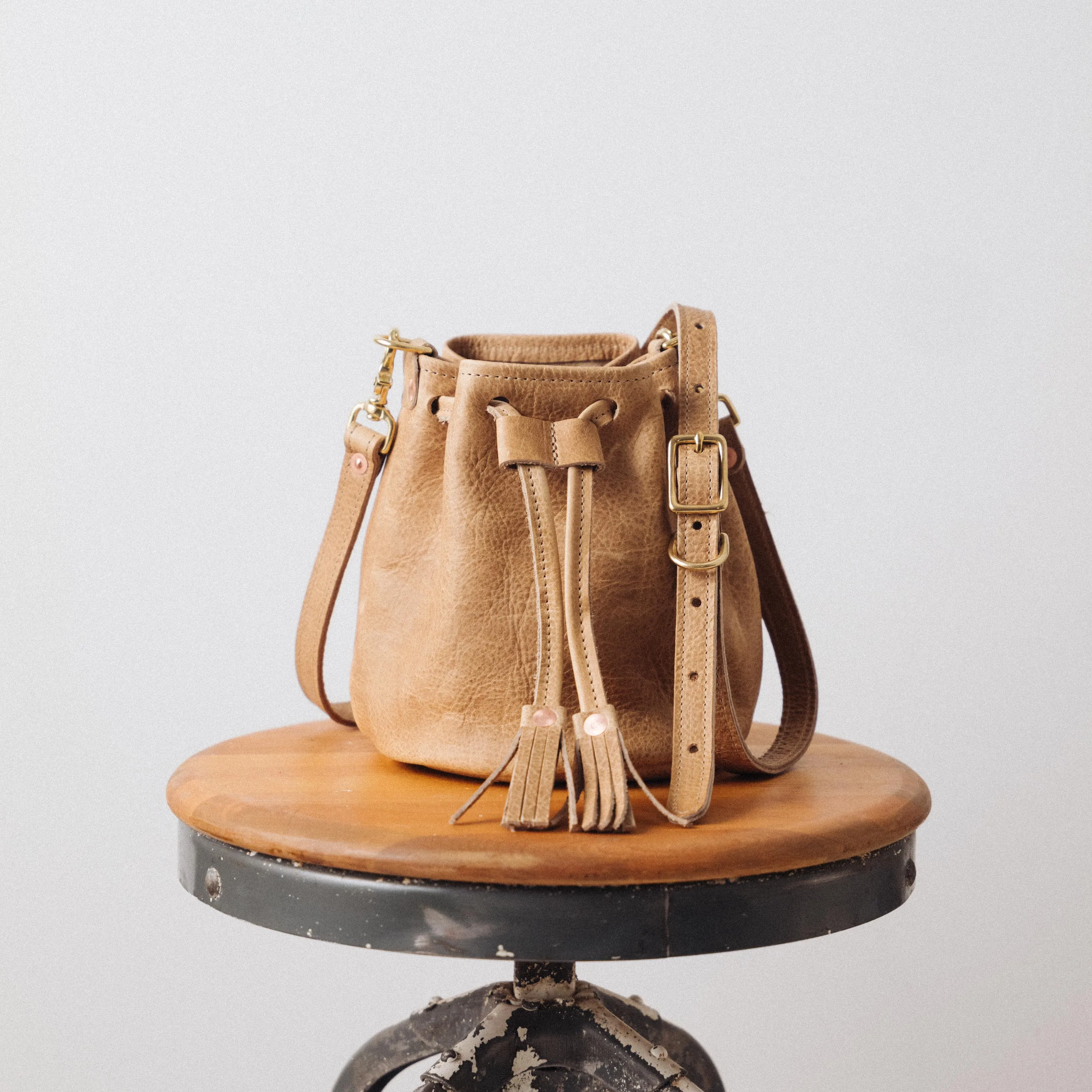 Beige Bison Mini Bucket Bag