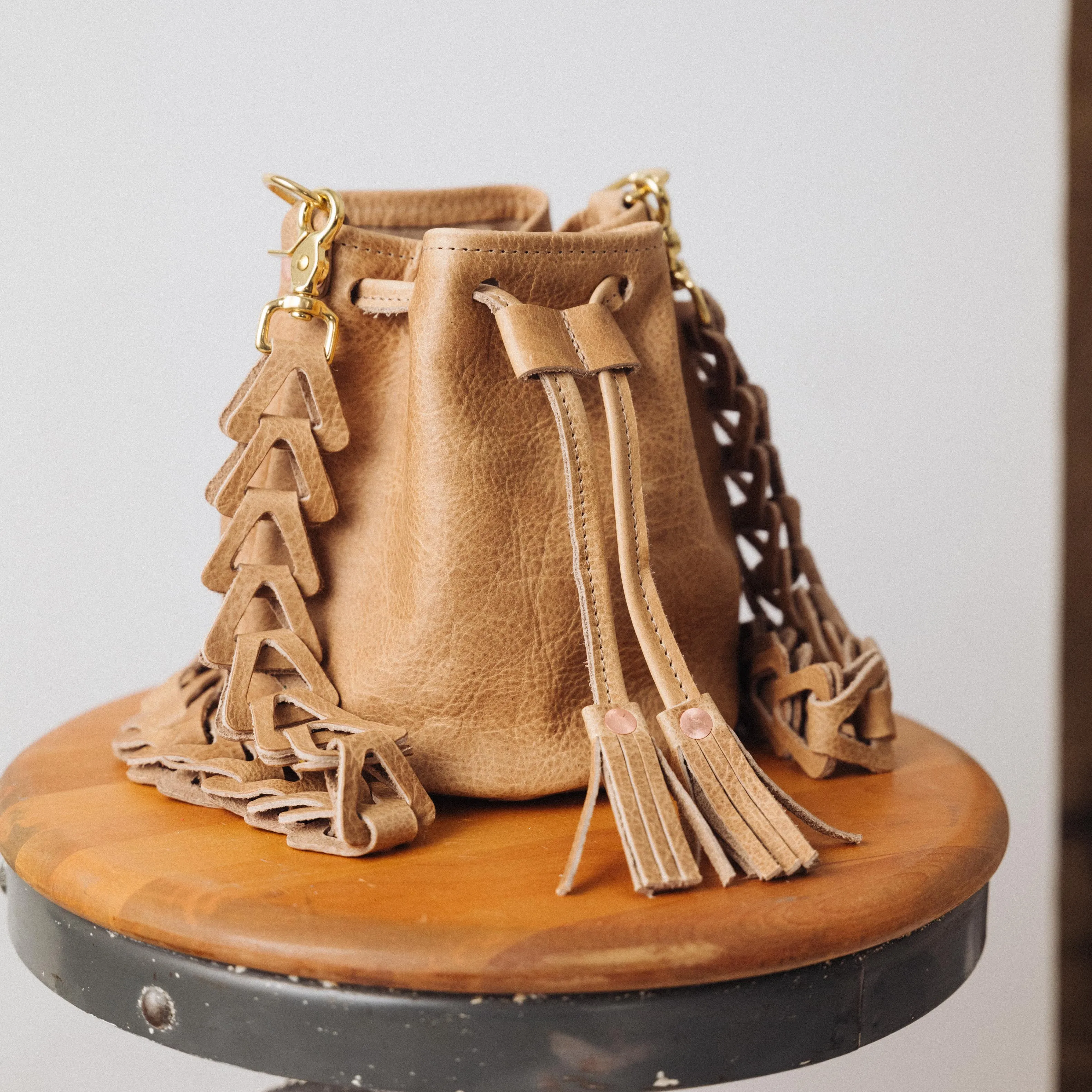 Beige Bison Mini Bucket Bag