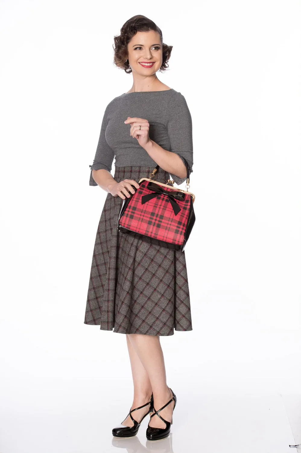 Black and Red Plaid Classic Retro Bow Kisslock Handbag