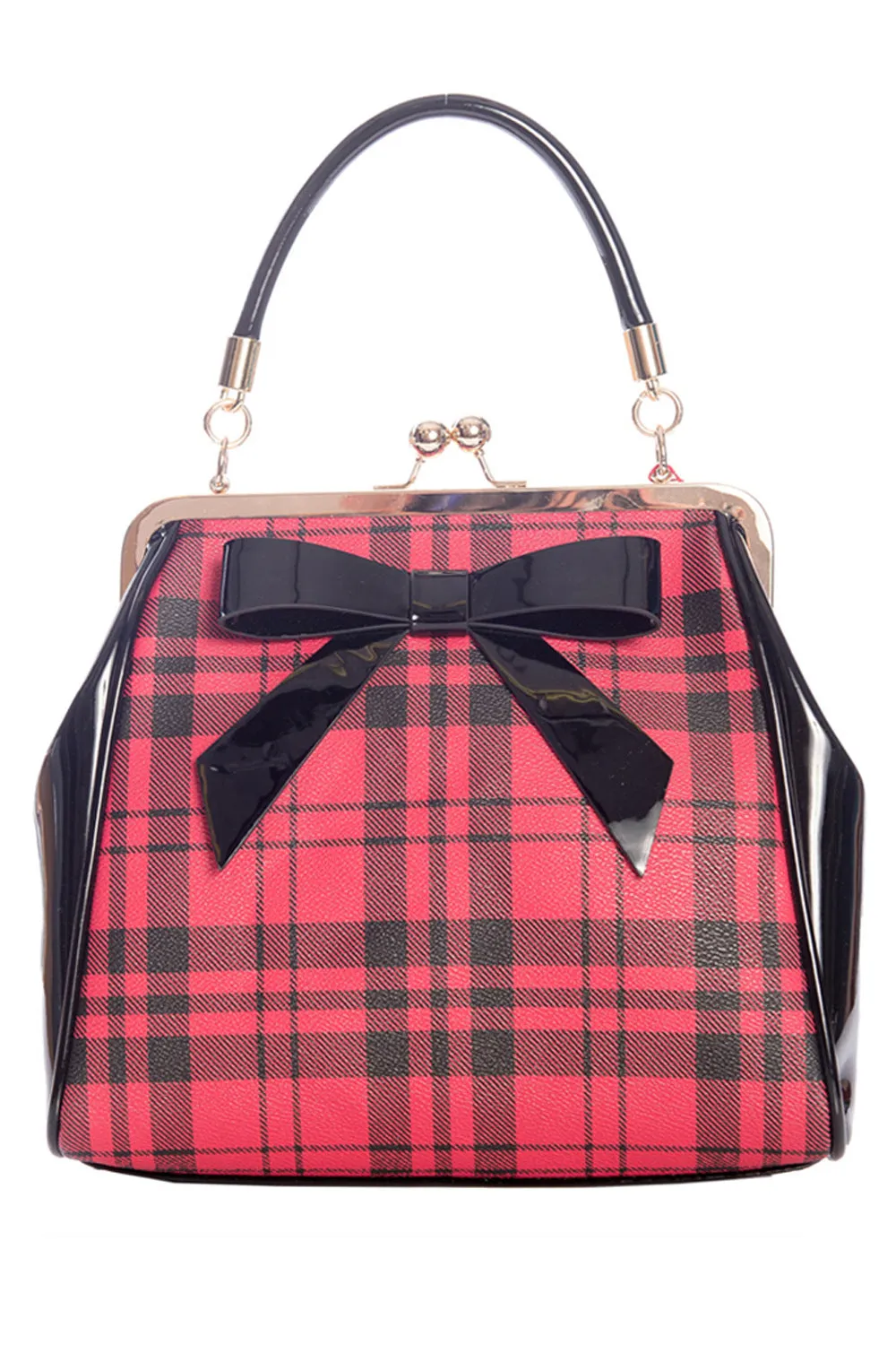 Black and Red Plaid Classic Retro Bow Kisslock Handbag