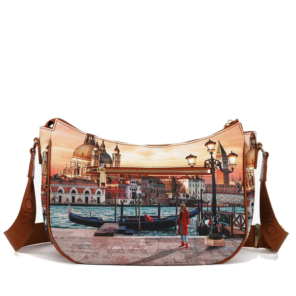 Borsa Donna Hobo Bag a Tracolla Y NOT YES-628 Stampa Venice Sunset