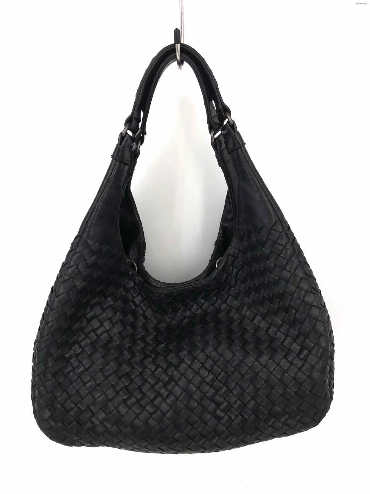 BOTTEGA VENETA Black Leather Intrecciato Woven Hobo Purse