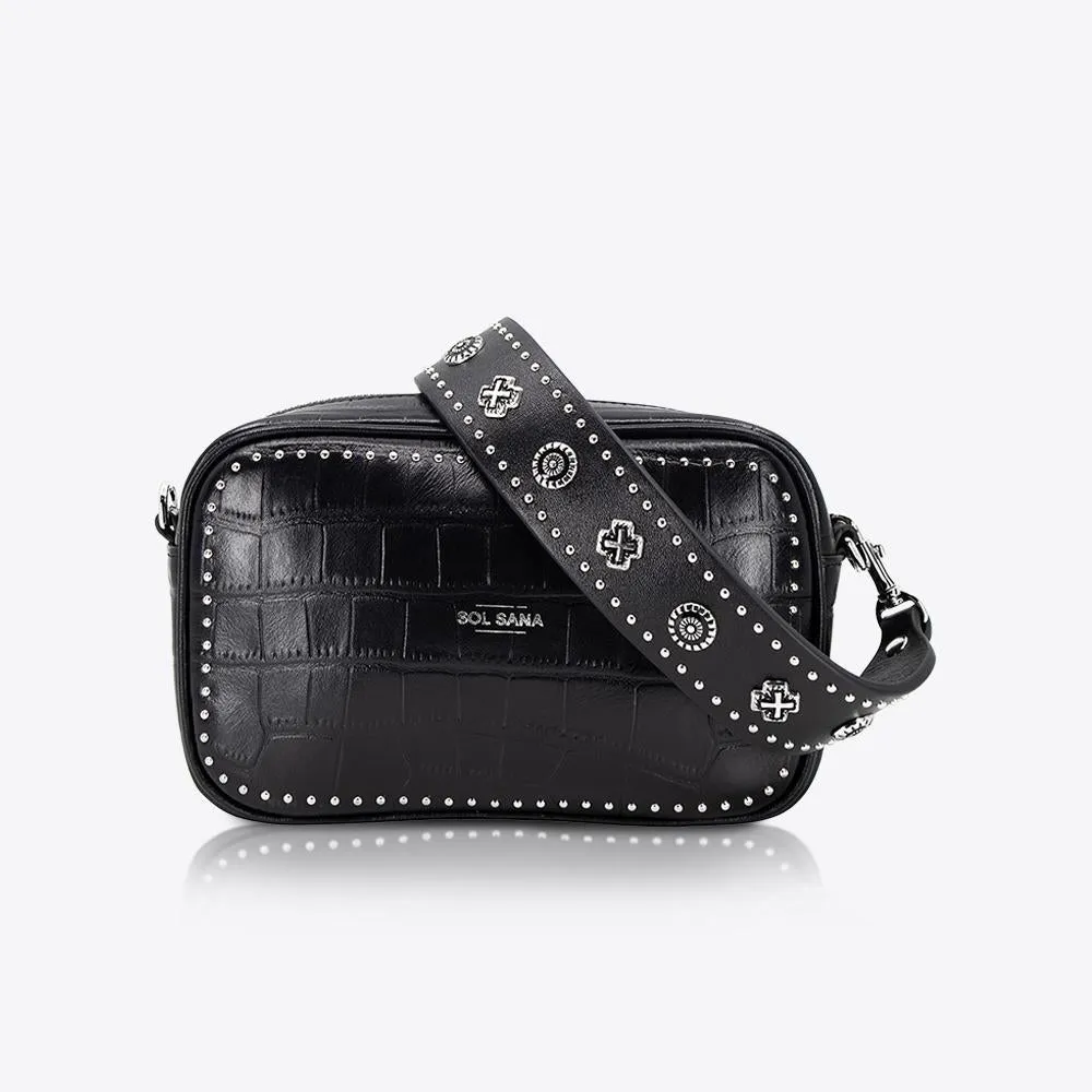 Camera Bag Black Croc/Silver