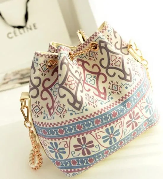 Canvas Drawstring Lady Bucket Bag Chains Shoulder Handbags   Messenger Bags