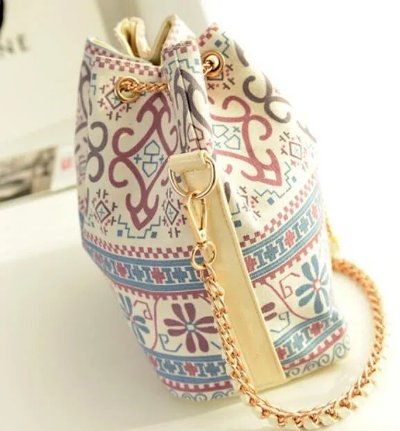 Canvas Drawstring Lady Bucket Bag Chains Shoulder Handbags   Messenger Bags