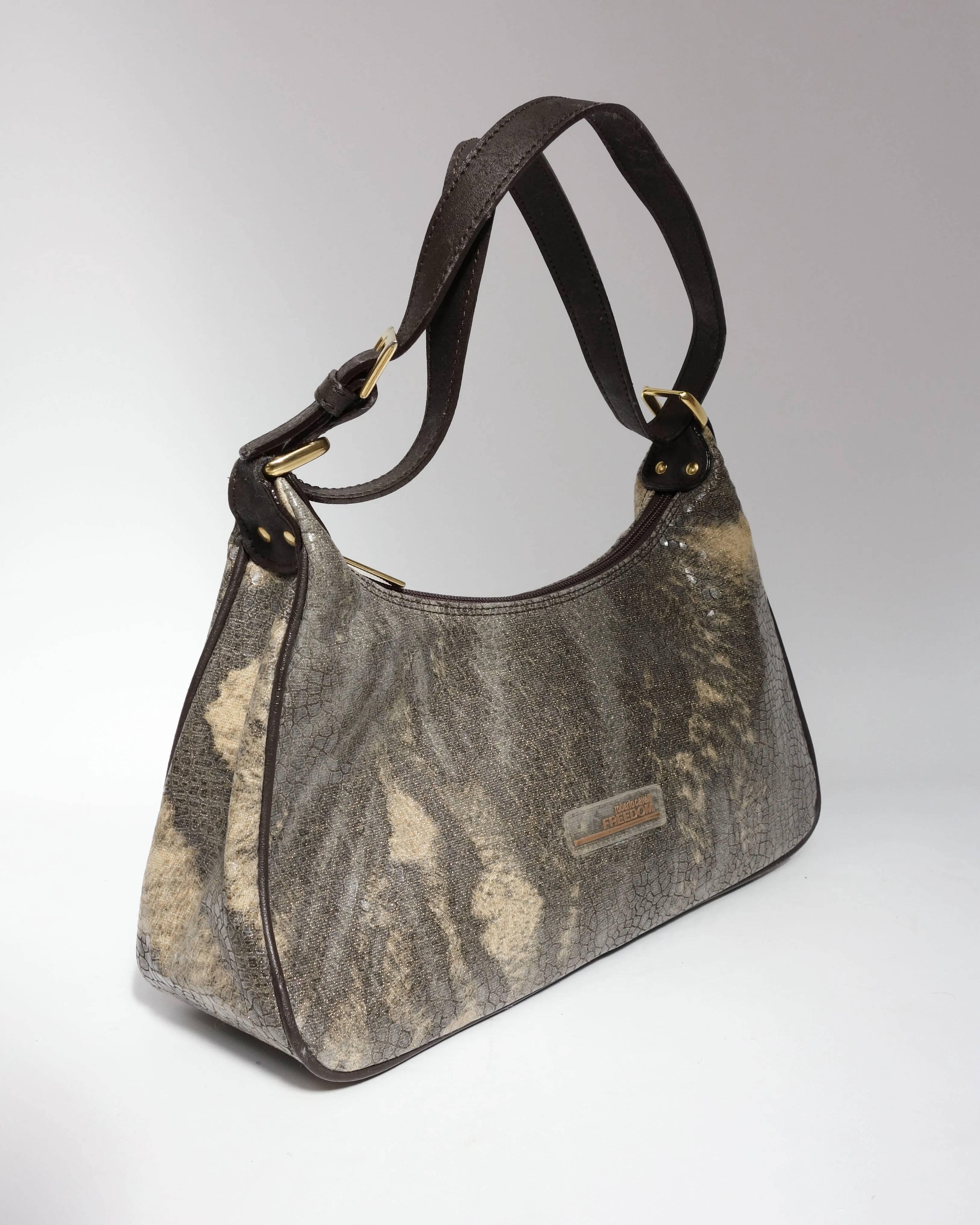 Cavalli Freedom Cracked Leather Shoulder Bag 2000's