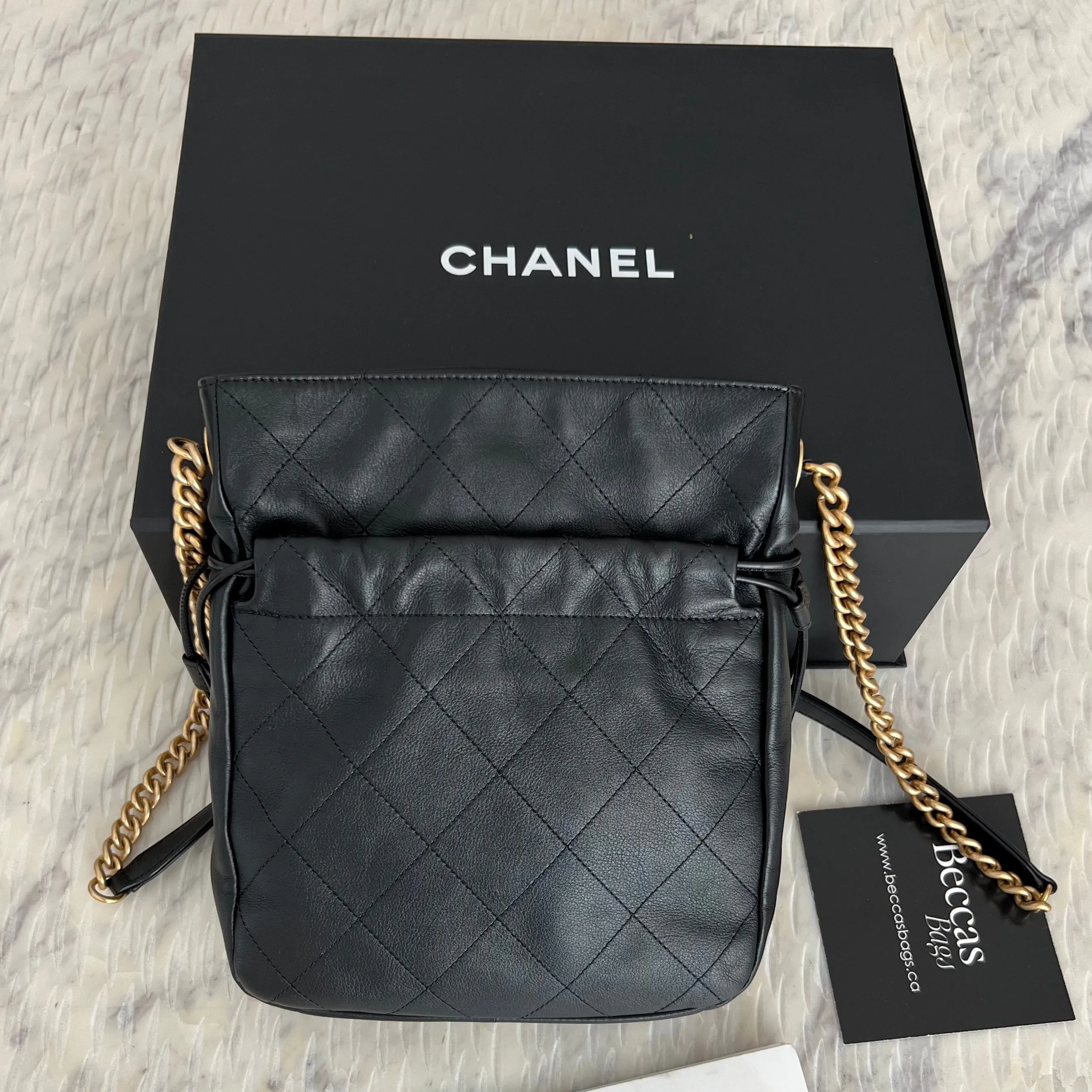 Chanel Calfskin Quilted Drawstring Bucket Bag