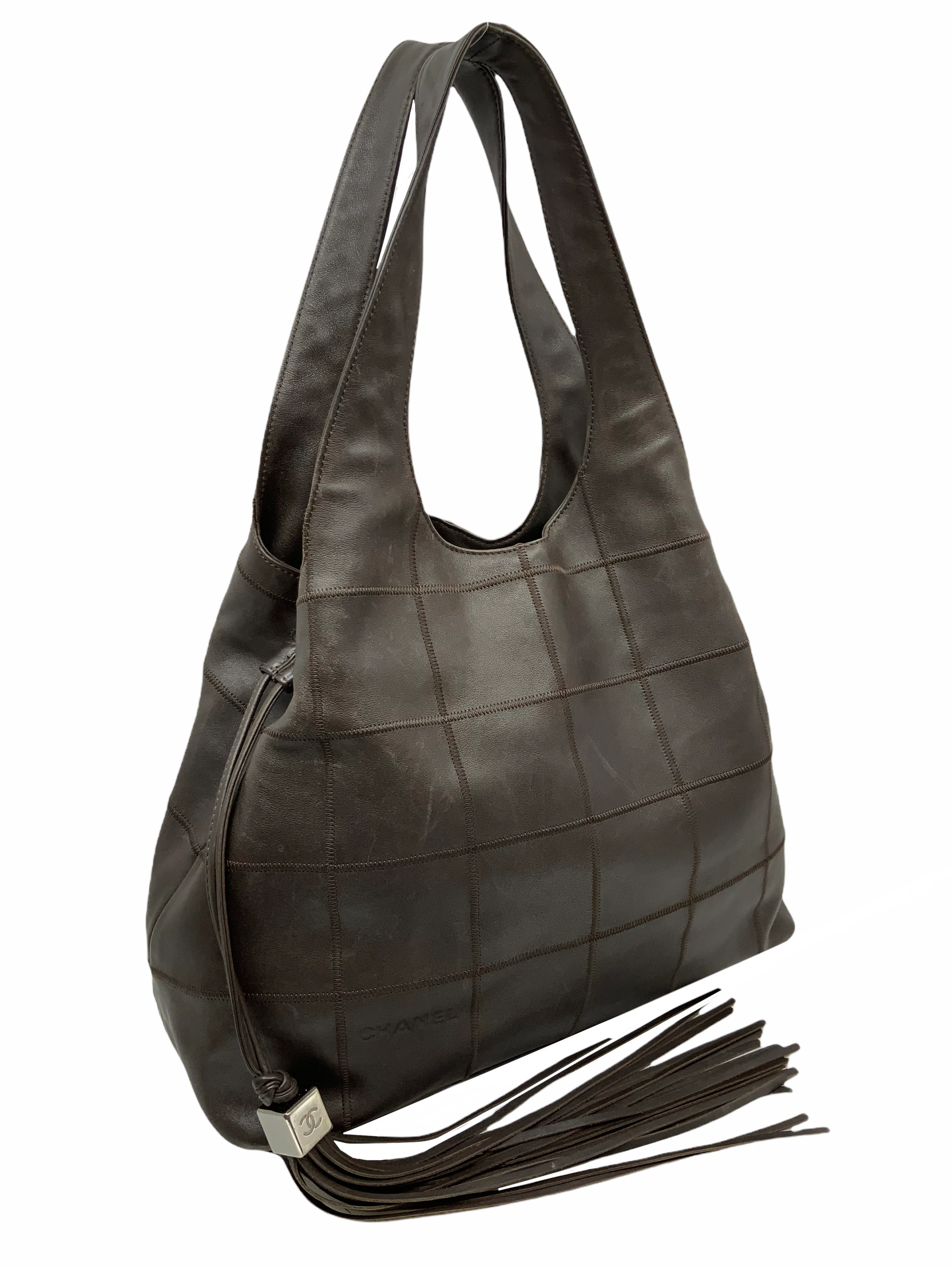 CHANEL Calfskin Square Stitched Tassel Hobo