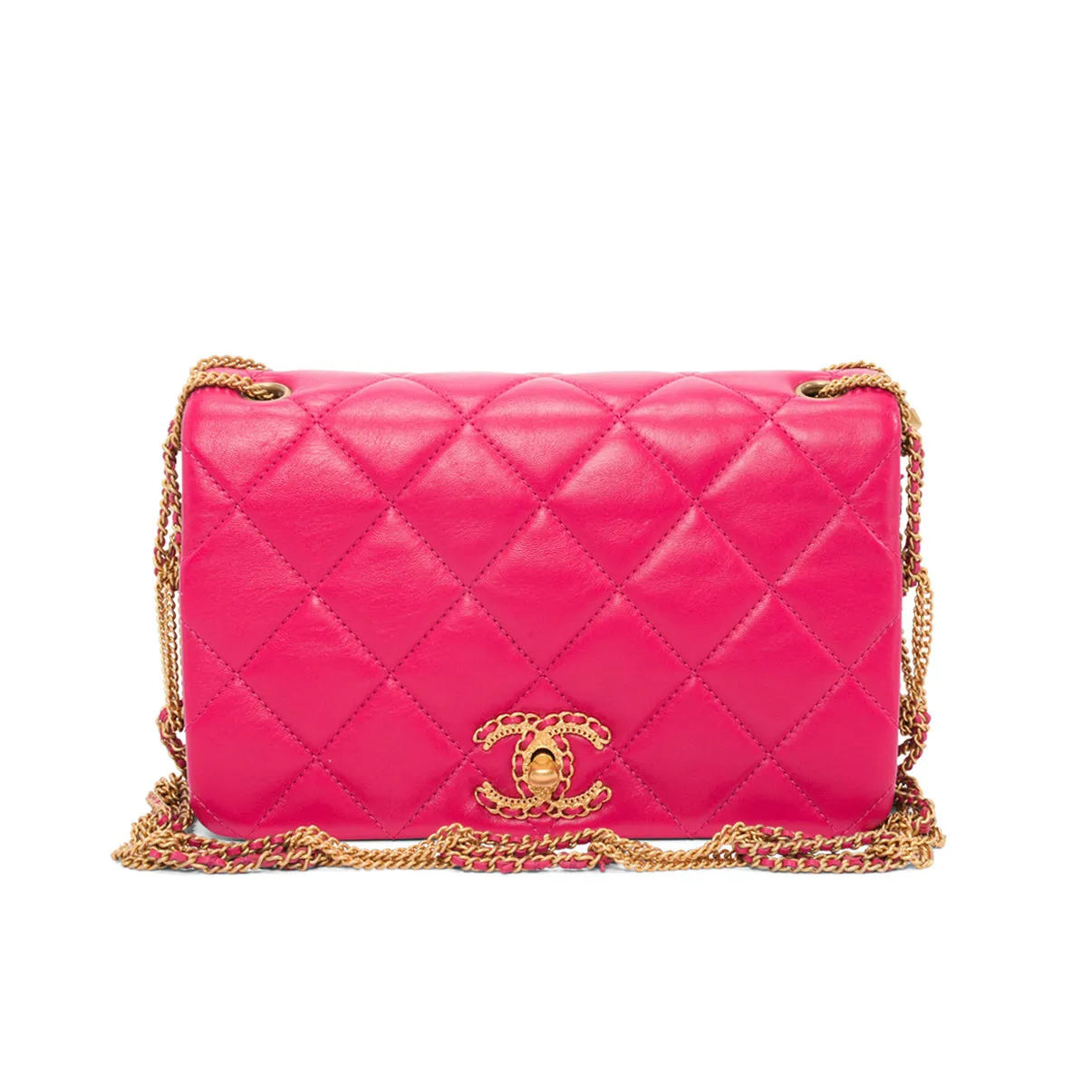 Chanel Fuchsia Quilted Lambskin On And On Chain Bag