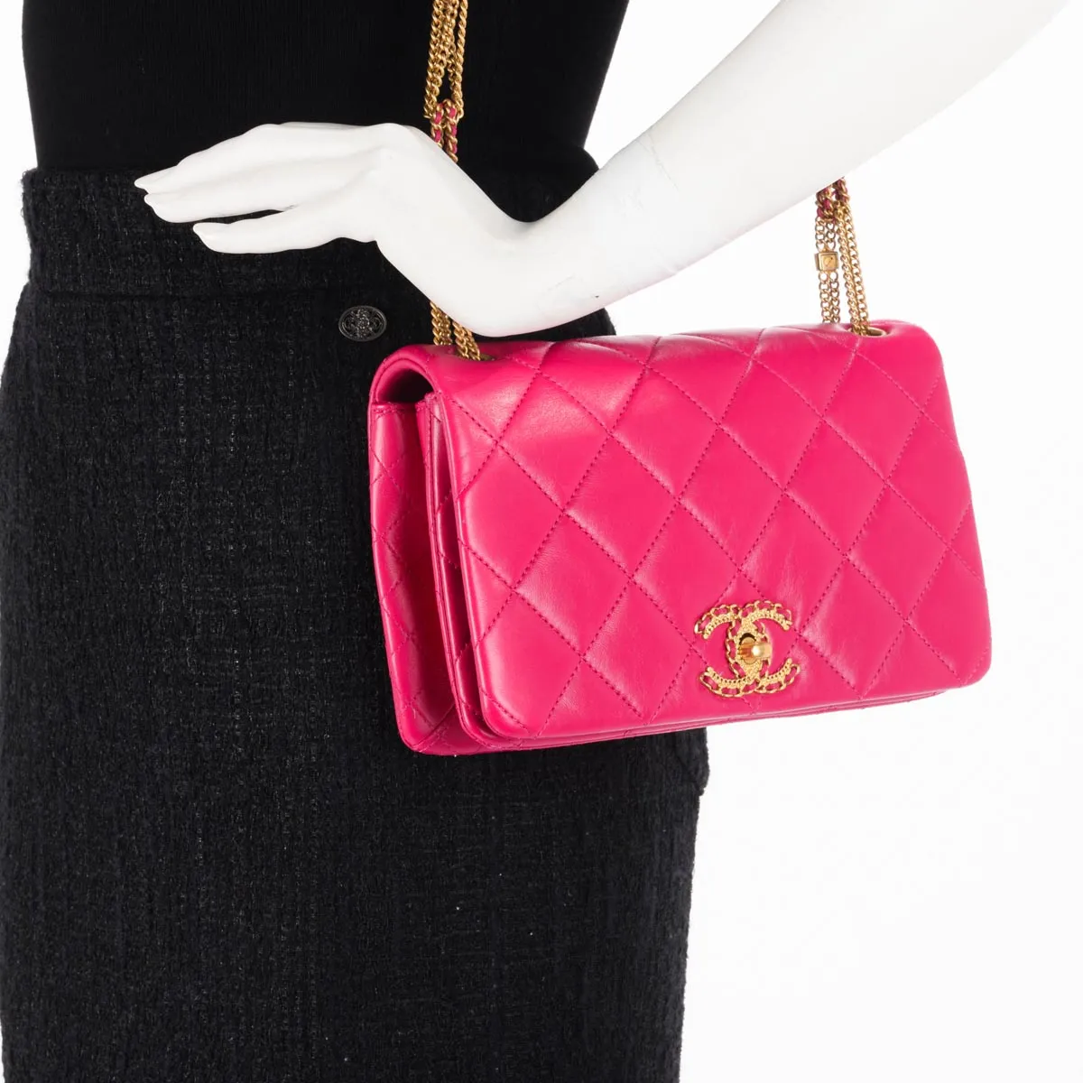 Chanel Fuchsia Quilted Lambskin On And On Chain Bag