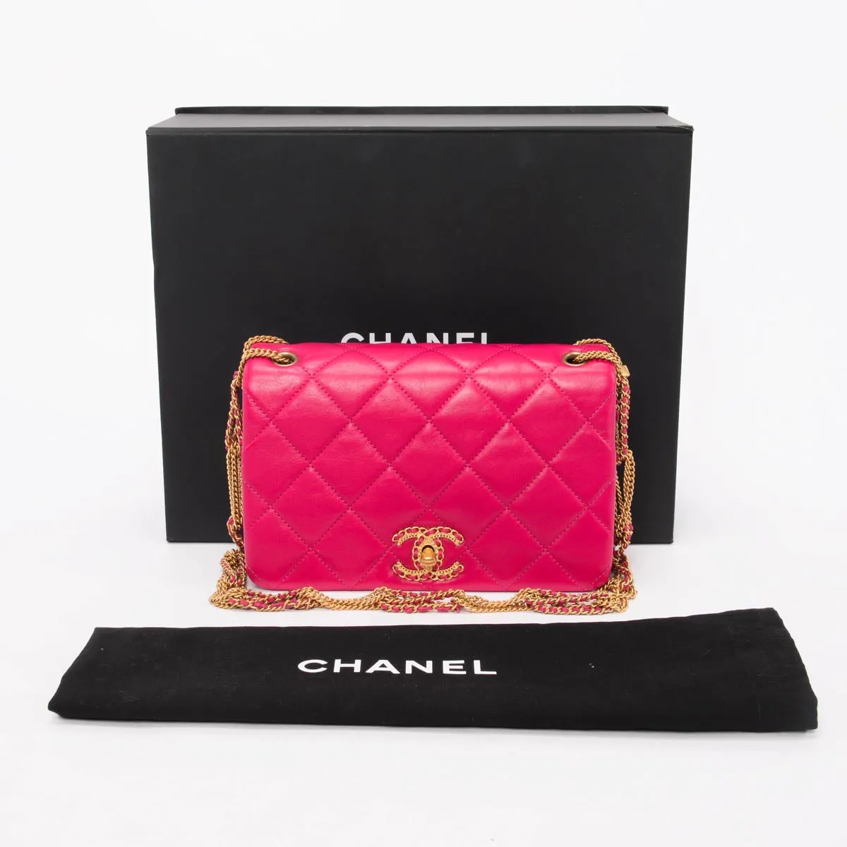 Chanel Fuchsia Quilted Lambskin On And On Chain Bag