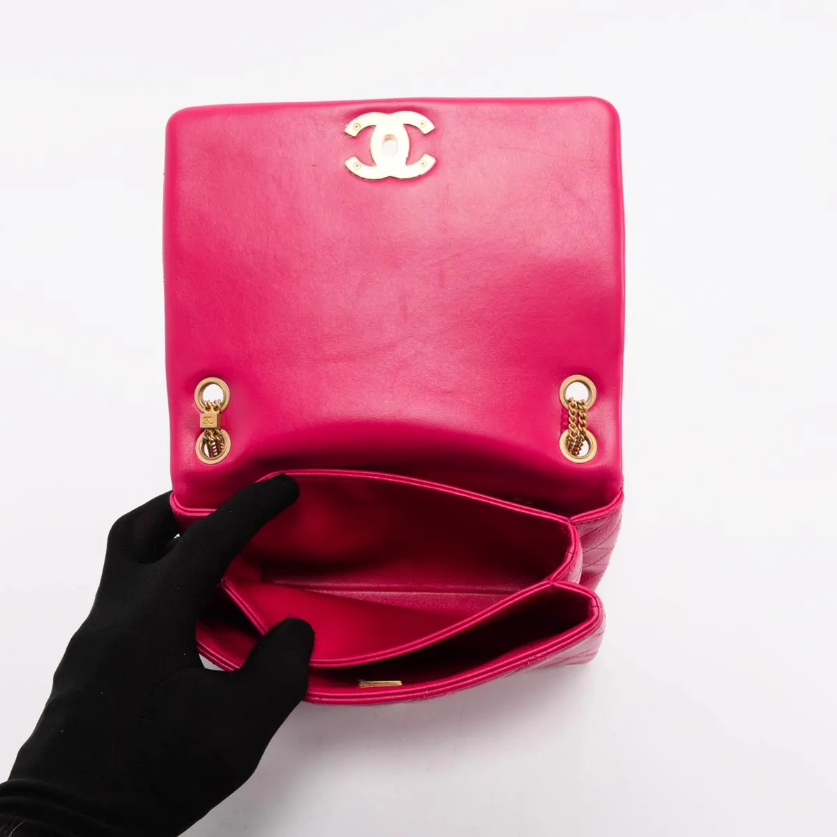 Chanel Fuchsia Quilted Lambskin On And On Chain Bag