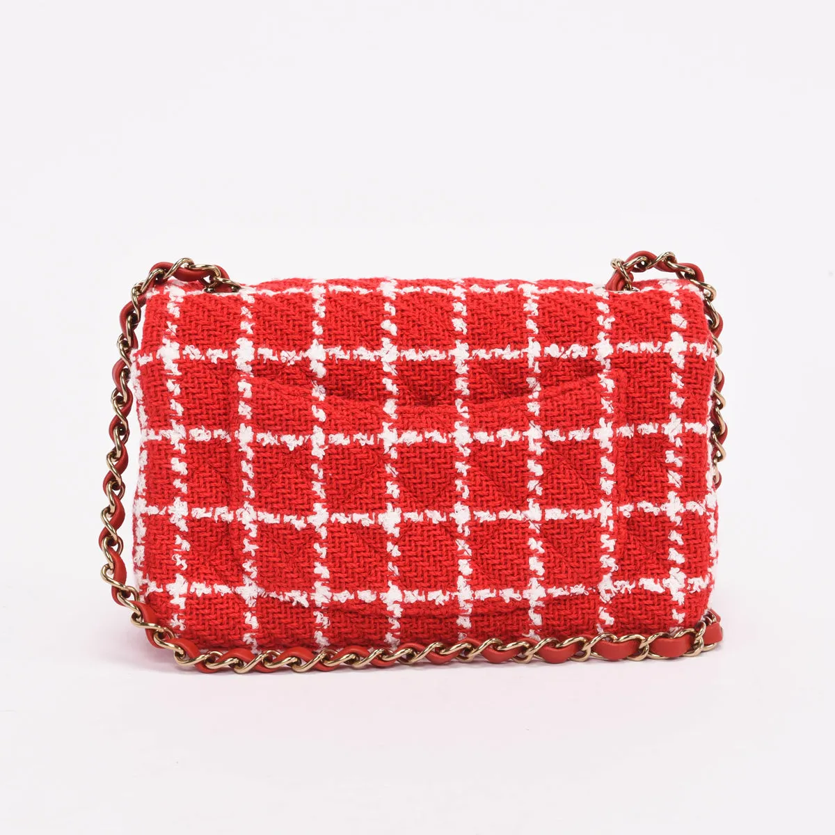 Chanel Red Check Tweed Mini Rectangular Flap Bag