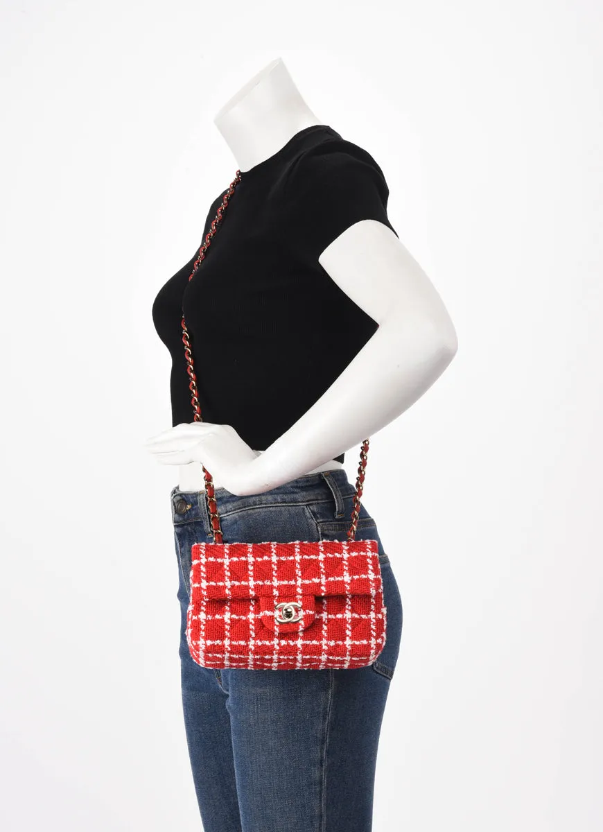 Chanel Red Check Tweed Mini Rectangular Flap Bag