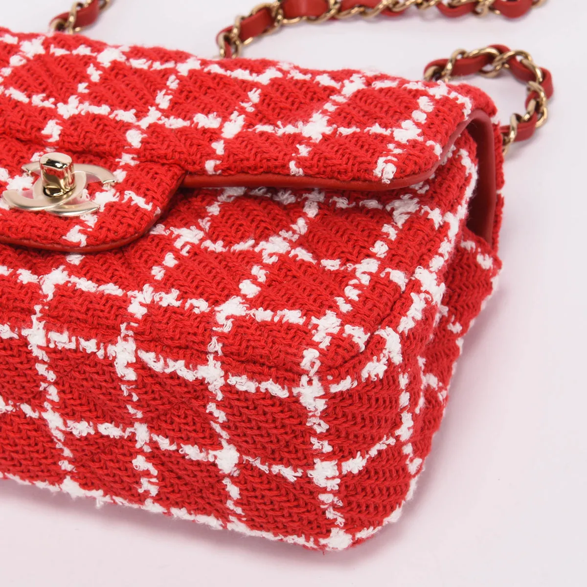 Chanel Red Check Tweed Mini Rectangular Flap Bag