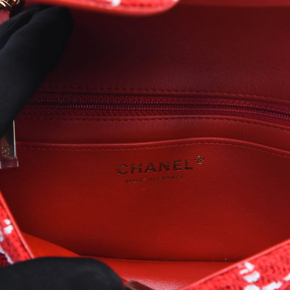 Chanel Red Check Tweed Mini Rectangular Flap Bag