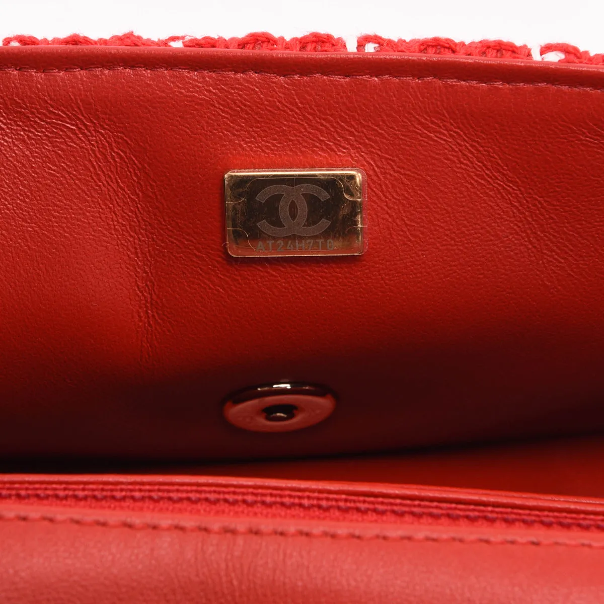 Chanel Red Check Tweed Mini Rectangular Flap Bag