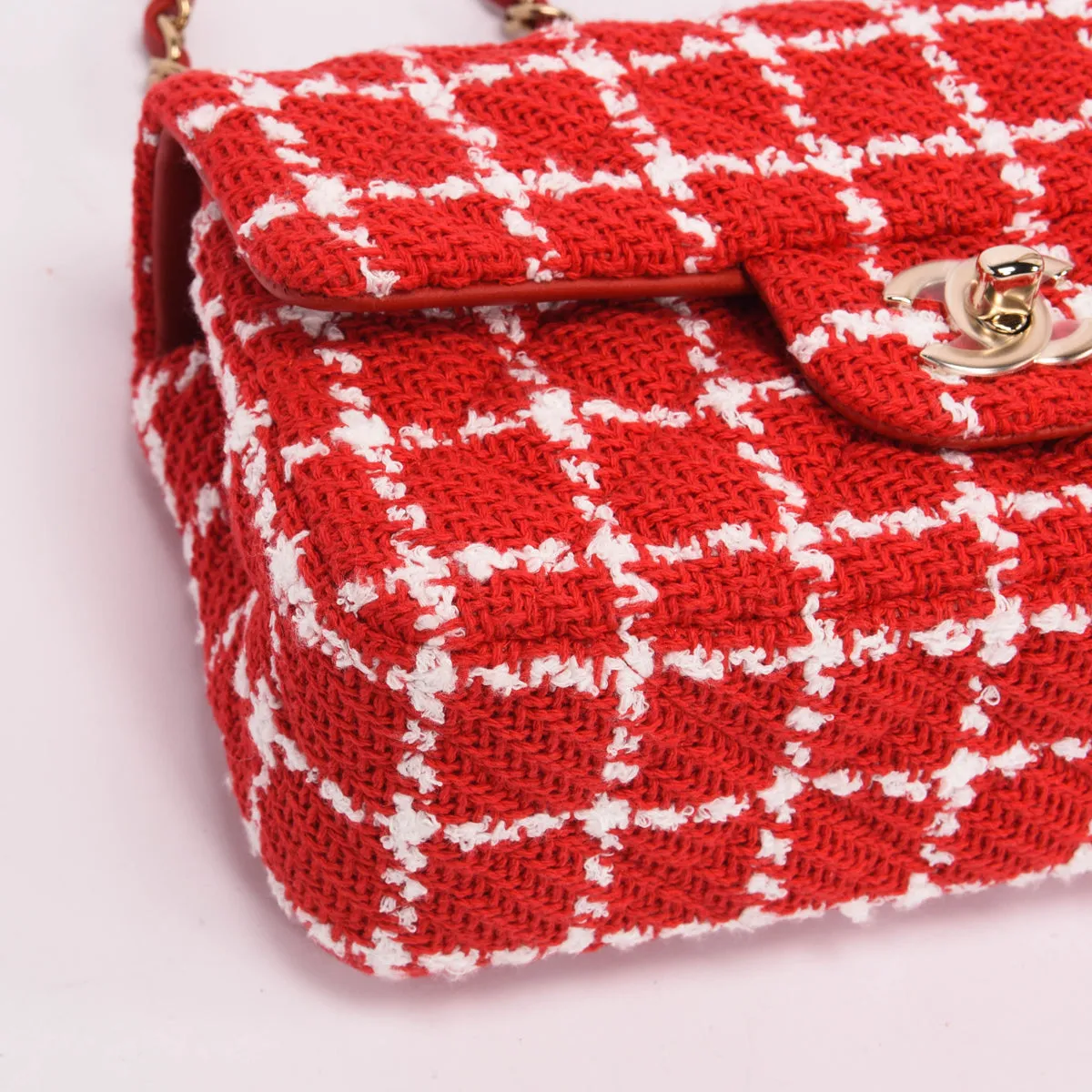 Chanel Red Check Tweed Mini Rectangular Flap Bag