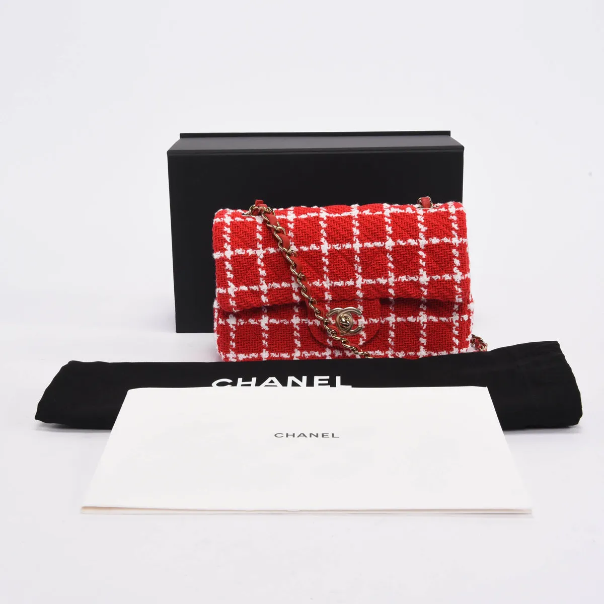 Chanel Red Check Tweed Mini Rectangular Flap Bag