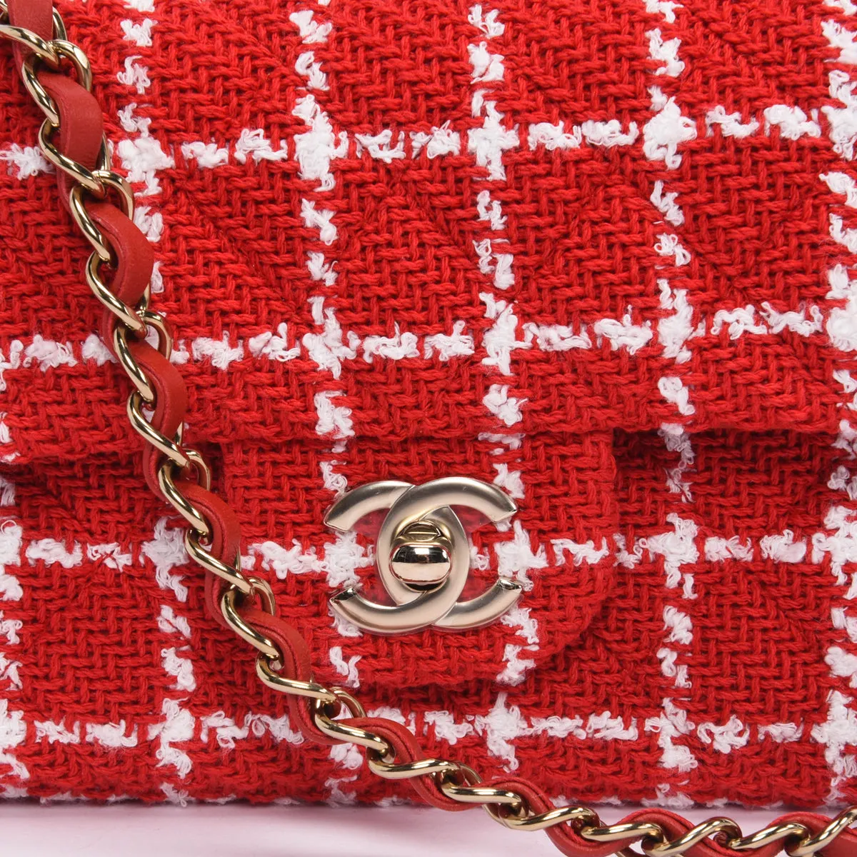 Chanel Red Check Tweed Mini Rectangular Flap Bag