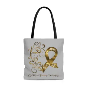 Childhood Cancer Awareness Heart Large "Grey" Tote Bag (Dual-Sided Design)