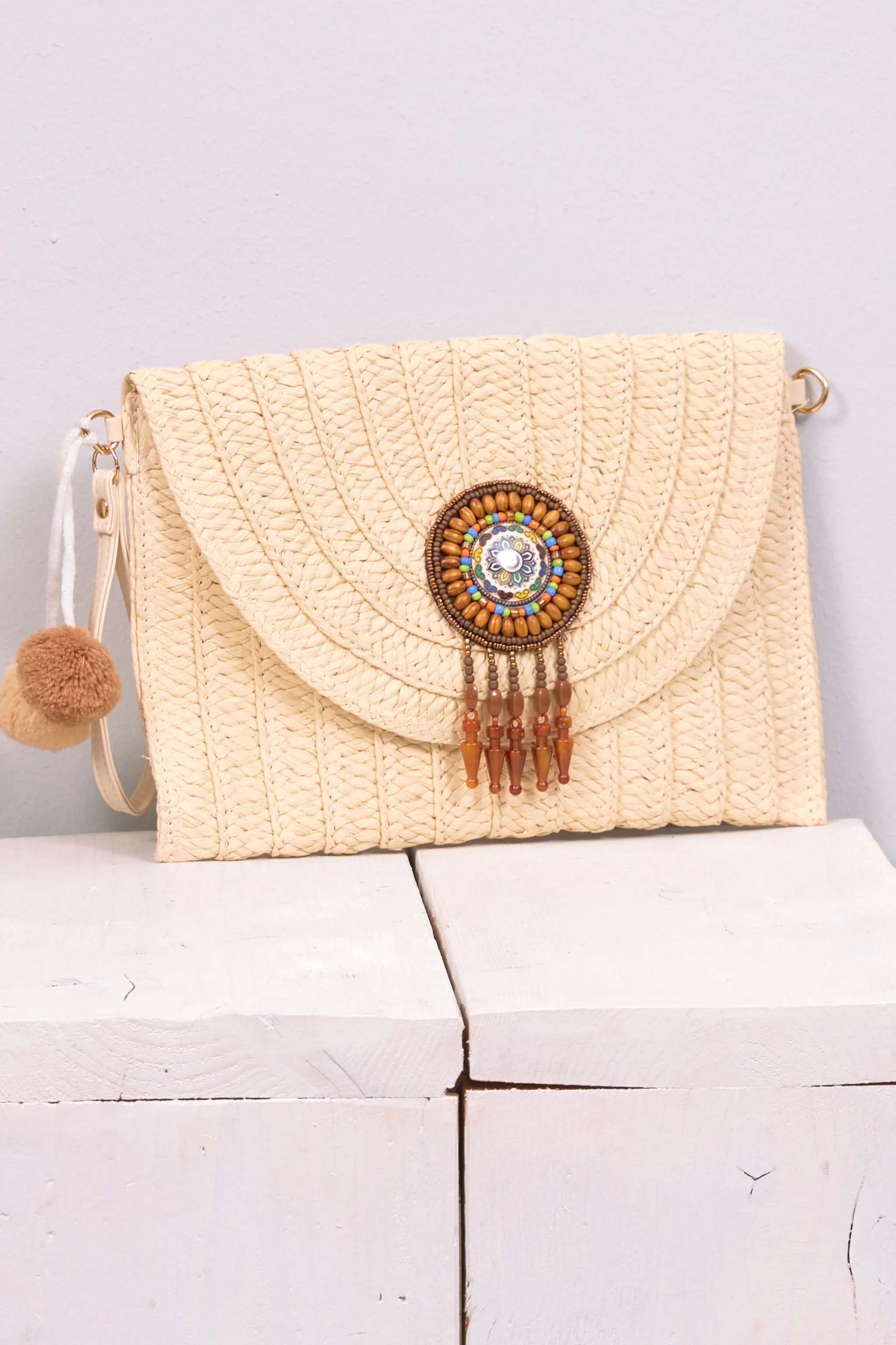 Clutch aus Bast, beige