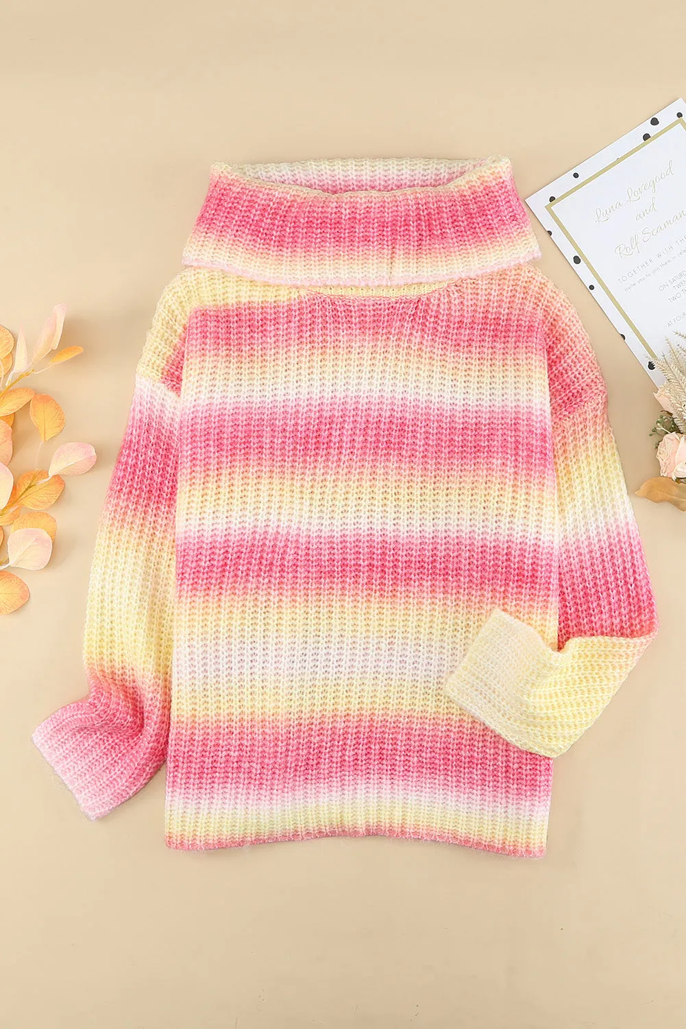 Cowl Neck Ombre Knit Sweater