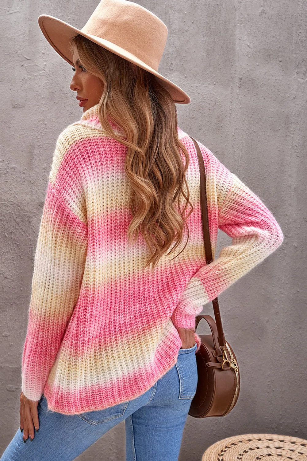 Cowl Neck Ombre Knit Sweater