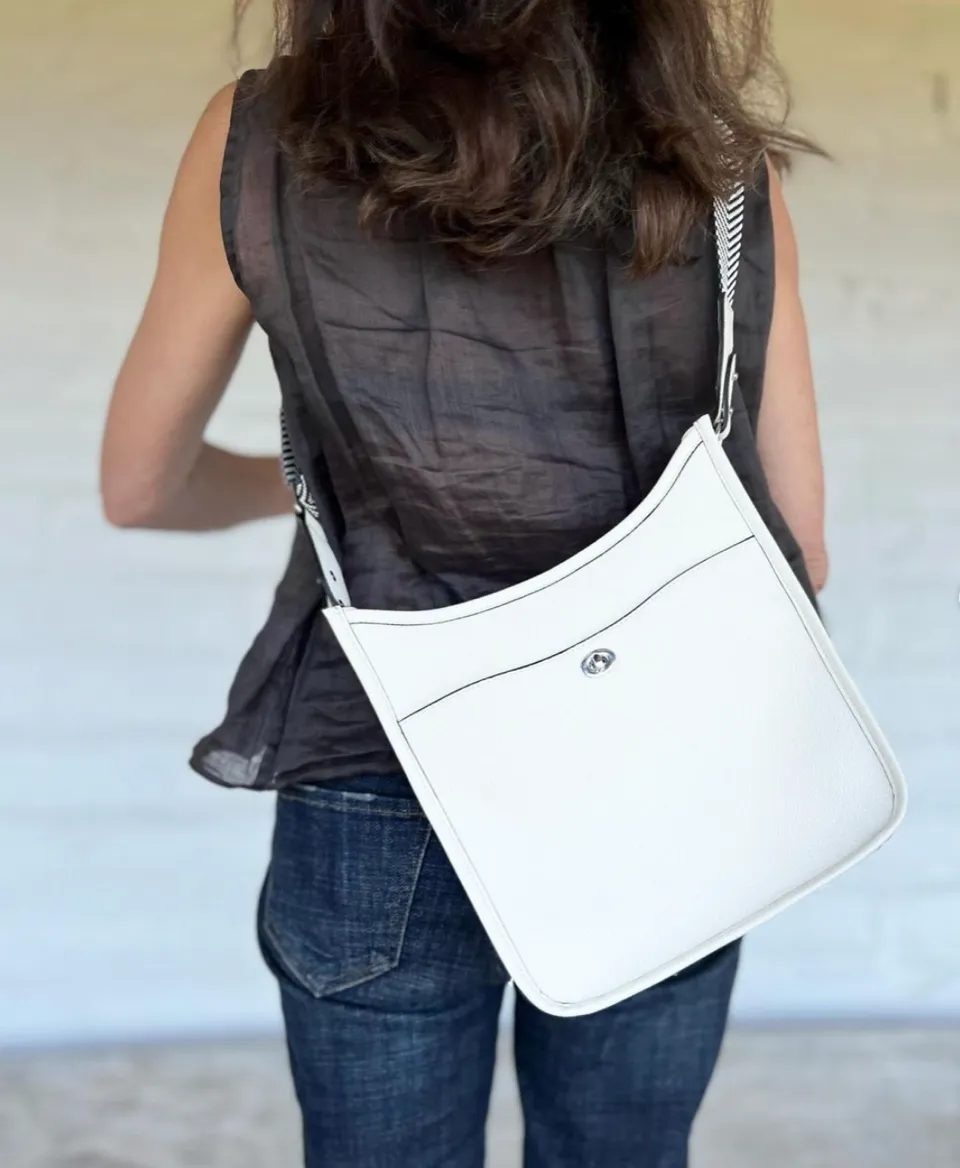 Cross Body Purse Off White Vegan Leather with Chevron Strap