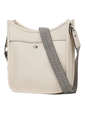 Cross Body Purse Off White Vegan Leather with Chevron Strap