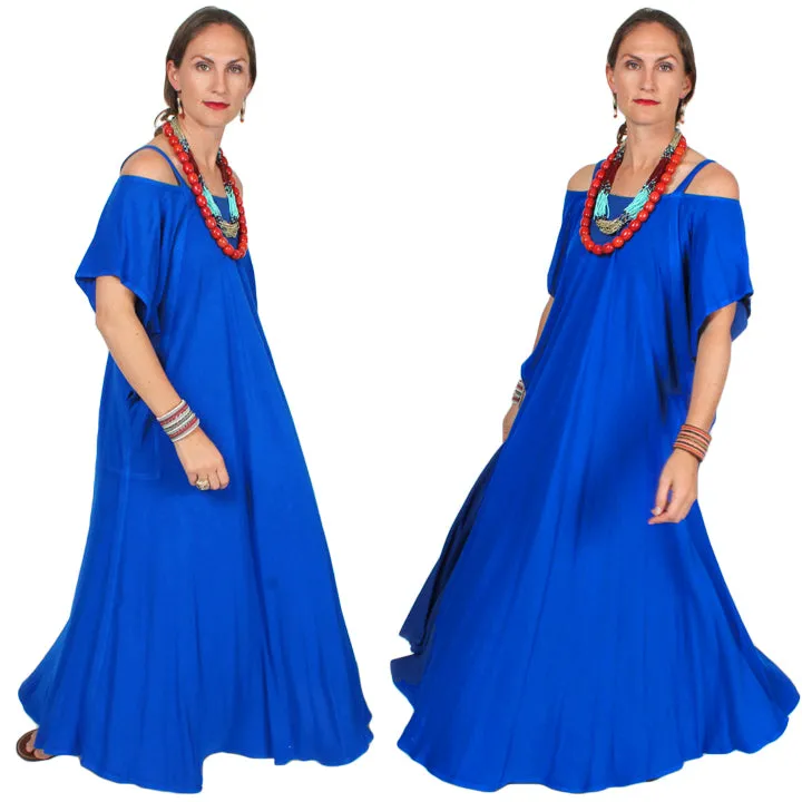 Dairi Fashions Electric Blue Plus Cold Shoulder Farfala Peek Dress Sml-6X