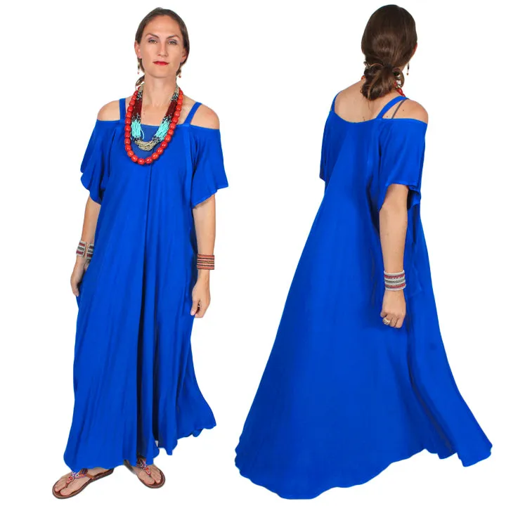 Dairi Fashions Electric Blue Plus Cold Shoulder Farfala Peek Dress Sml-6X