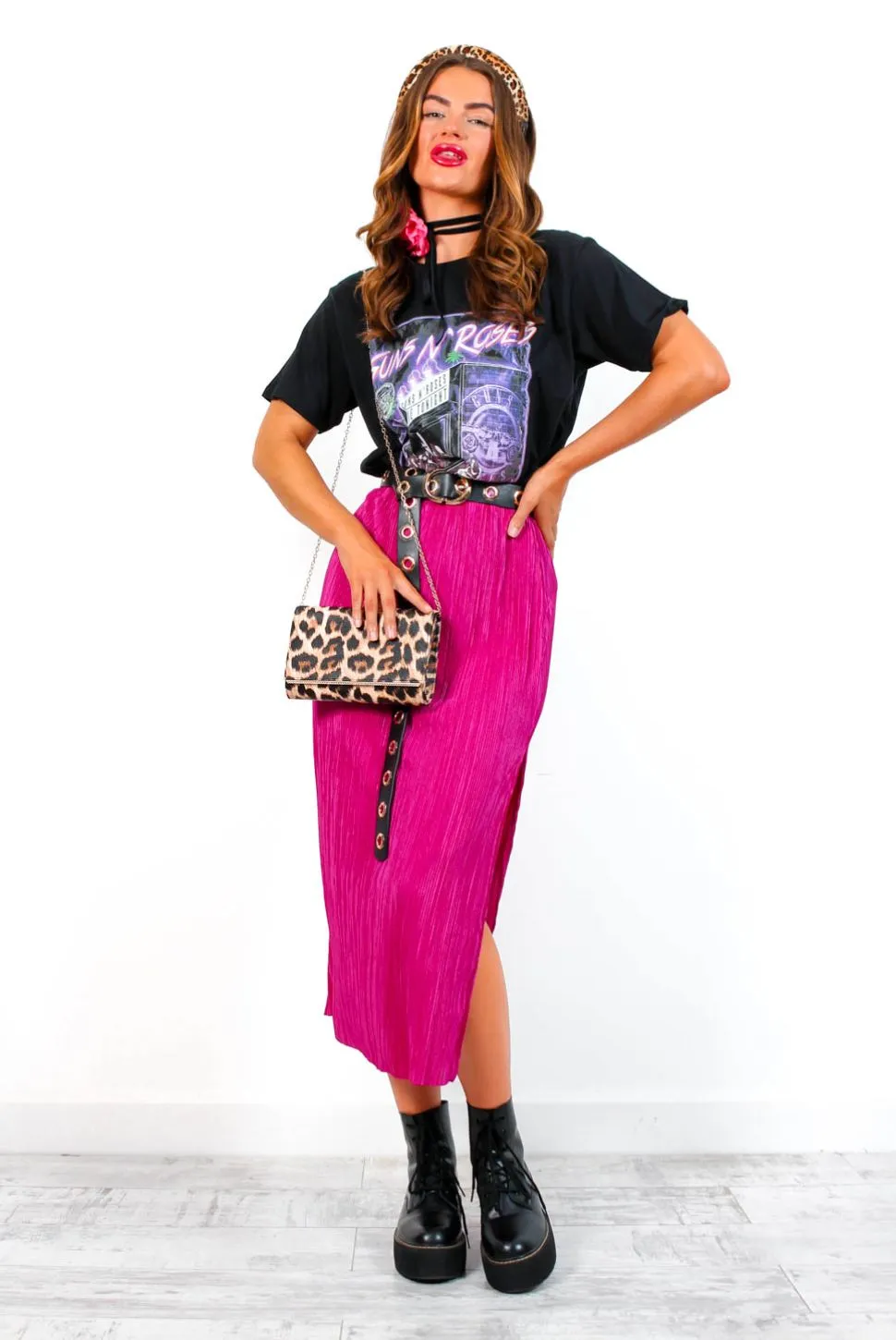 Do As You Please - Fuchsia Plisse Midi Skirt