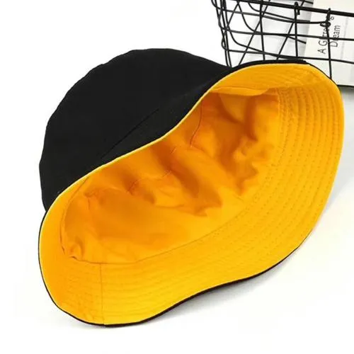 Fashion Solid Color Flat Cotton Reversible Fisherman Sun Hat Bucket Cap Folding Design Anti-Sunlight Reversible Bucket Hat