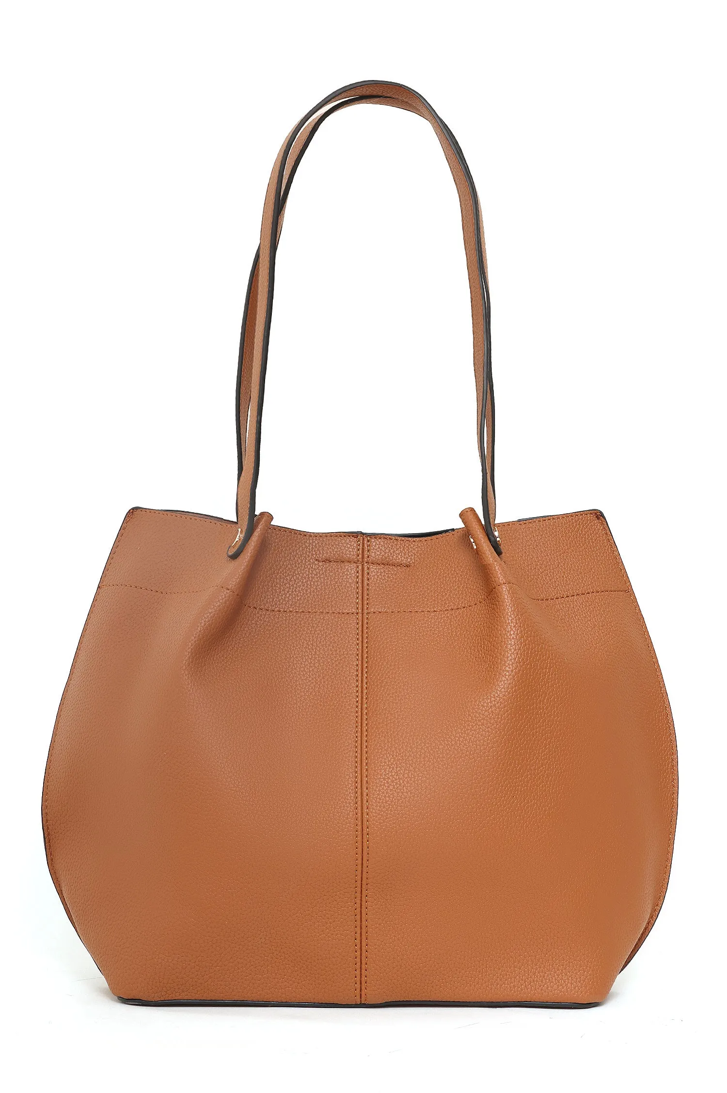 FAUX LEATHER TOTE AND POUCH DUO-BROWN