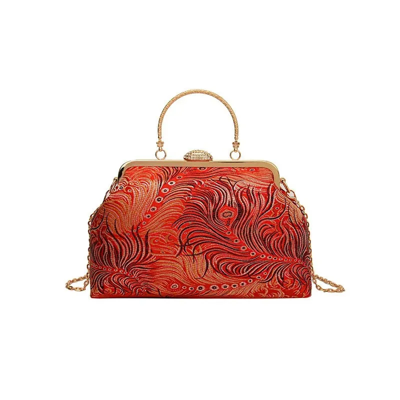 Fiery Paisley Feather Pattern Handbag